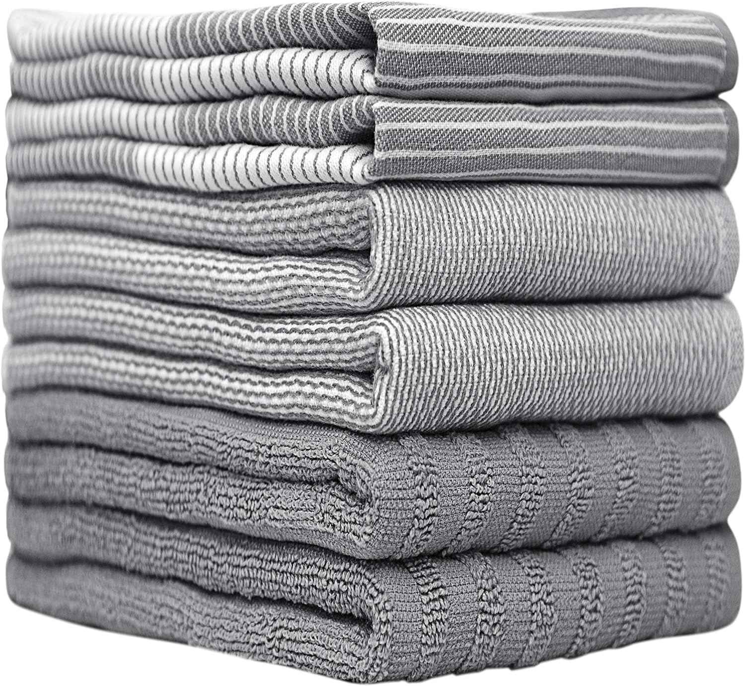 Premium Gray 20”x 28” Large Cotton Kitchen Hand Towels 6 Pack with Hanging Loop