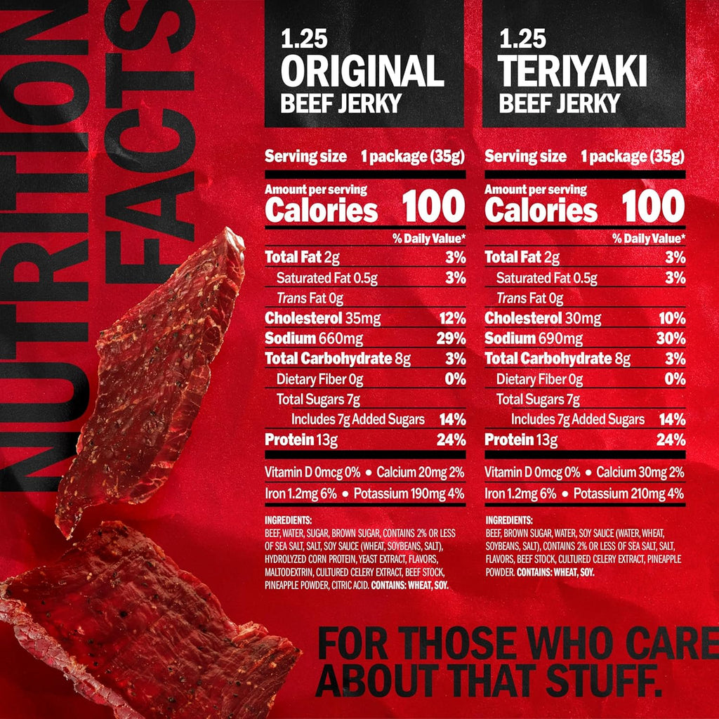Jack Link's Beef Jerky Variety Pack with Original and Teriyaki Flavors, 9 Pack, 1.25 oz Bag, Ready to Eat Protein Snacks, 13g Protein per Serving