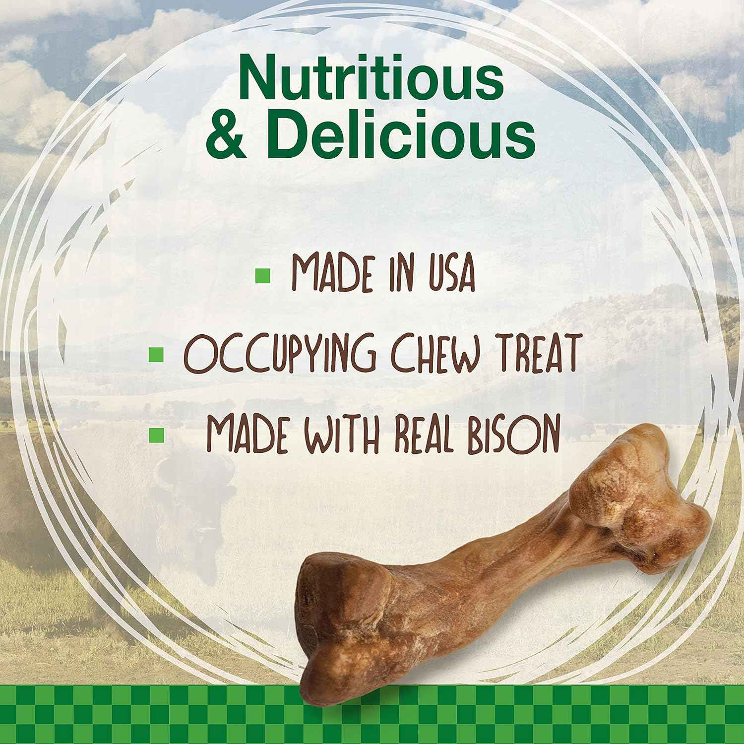 Nylabone Healthy Edibles WILD Bison Flavor Bone Chew Treats for Medium Dogs Up to 35 lbs