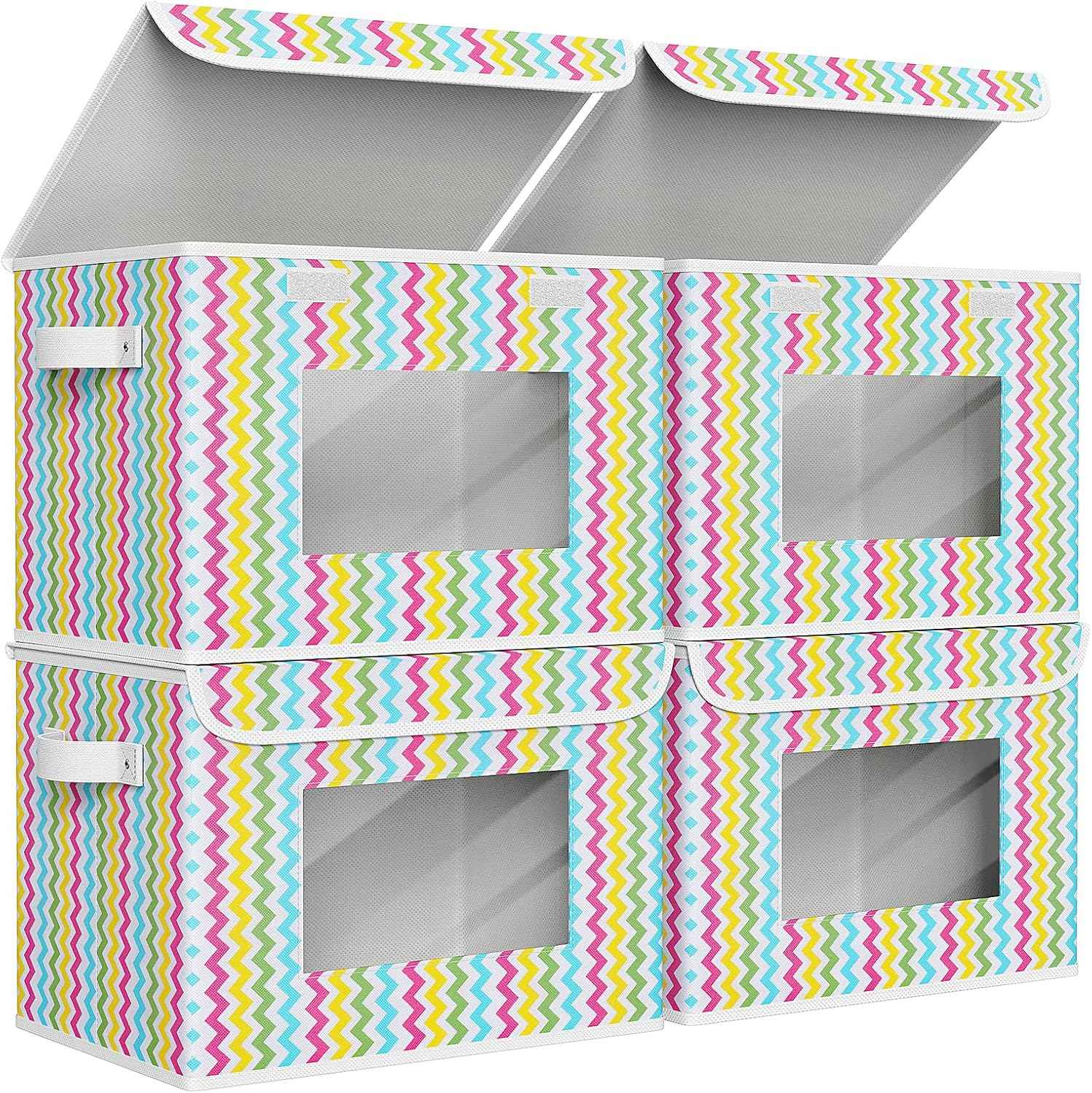 Univivi Fabric Foldable Storage Boxes [4-Pack] Large Collapsible Stackable Storage Bins with Lids, Closet Organizers and Storage Cube Basket for Home, Office, Bedroom (Gray, 17“ x 12” x 12")