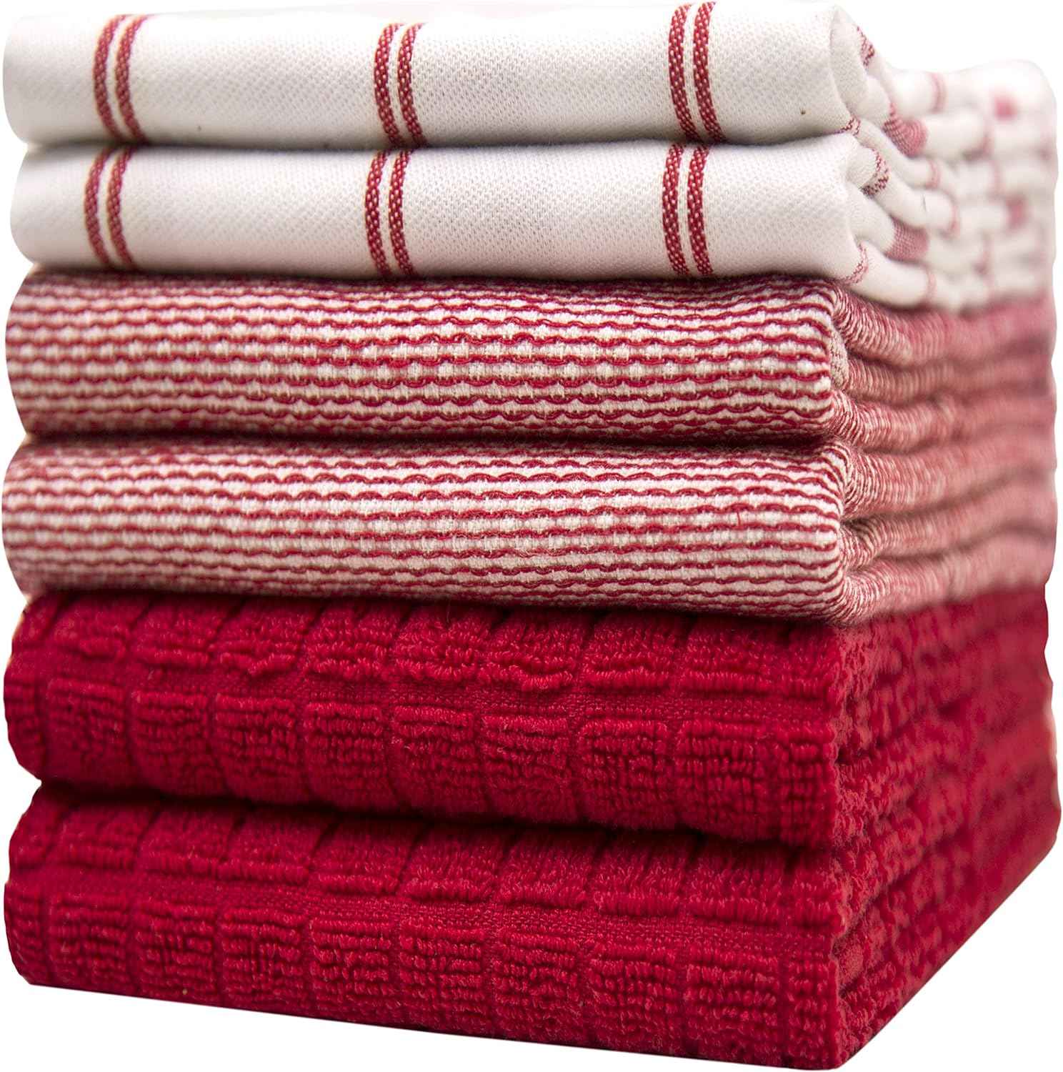 Premium Kitchen Towels (20”x 28”, 6 Pack) | Large Cotton Kitchen Hand Towel | Flat & Terry Dish Cloths | Highly Absorbent Tea Towels Set with Hanging Loop | Gray