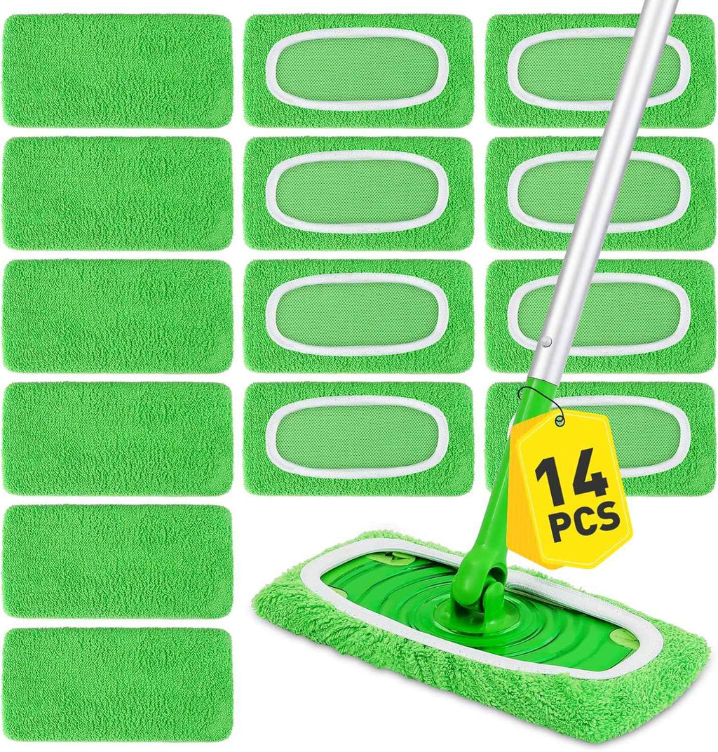 Reusable Microfiber Mop Pads for Floor Cleaning, 14-Piece Set, Compatible with Sweeper Mops and Dry Sweeping Cloths