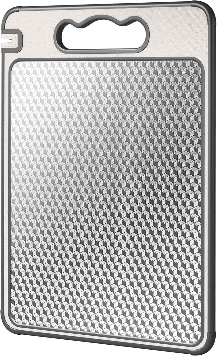 Double Sided 304 Stainless Steel & Wheat Straw Cutting Board, 14.4"*9.8" Non Toxic Chopping Board, Separately Handle Meat and Vegetables, Dishwasher Safe, Scratch Resistant Mesh Design
