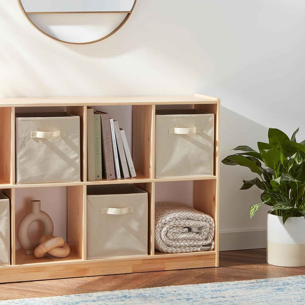 Amazon Basics Collapsible Fabric Storage Cubes Organizer with Handles, Sturdy, Beige, 10.5-x-10.5-x-11-inch, Pack of 6