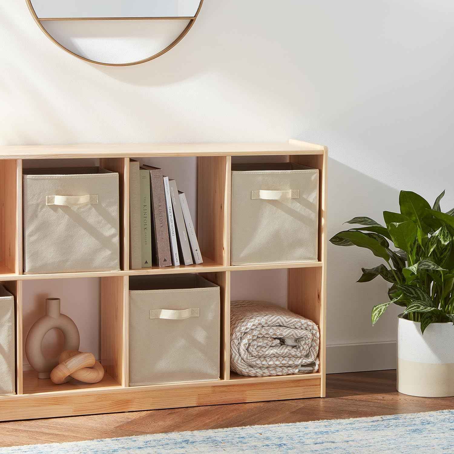 Collapsible Fabric Storage Cubes with Handles, Beige, 10.5 x 10.5 x 11-inch, Pack of 6 for Easy Organization