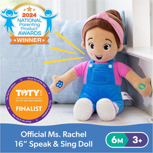 Ms. Rachel Official Speak & Sing Doll, 16” Tall Interactive Toy with 4 Songs & 16+ Phrases, Toddler Toys for Girls & Boys Ages 6 Months to 3+ Years.