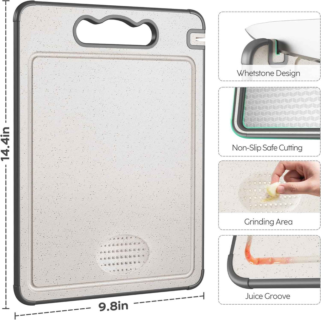 Double Sided 304 Stainless Steel & Wheat Straw Cutting Board with Non-Toxic Design, 14.4'' x 9.8'' Chopping Board, Dishwasher Safe