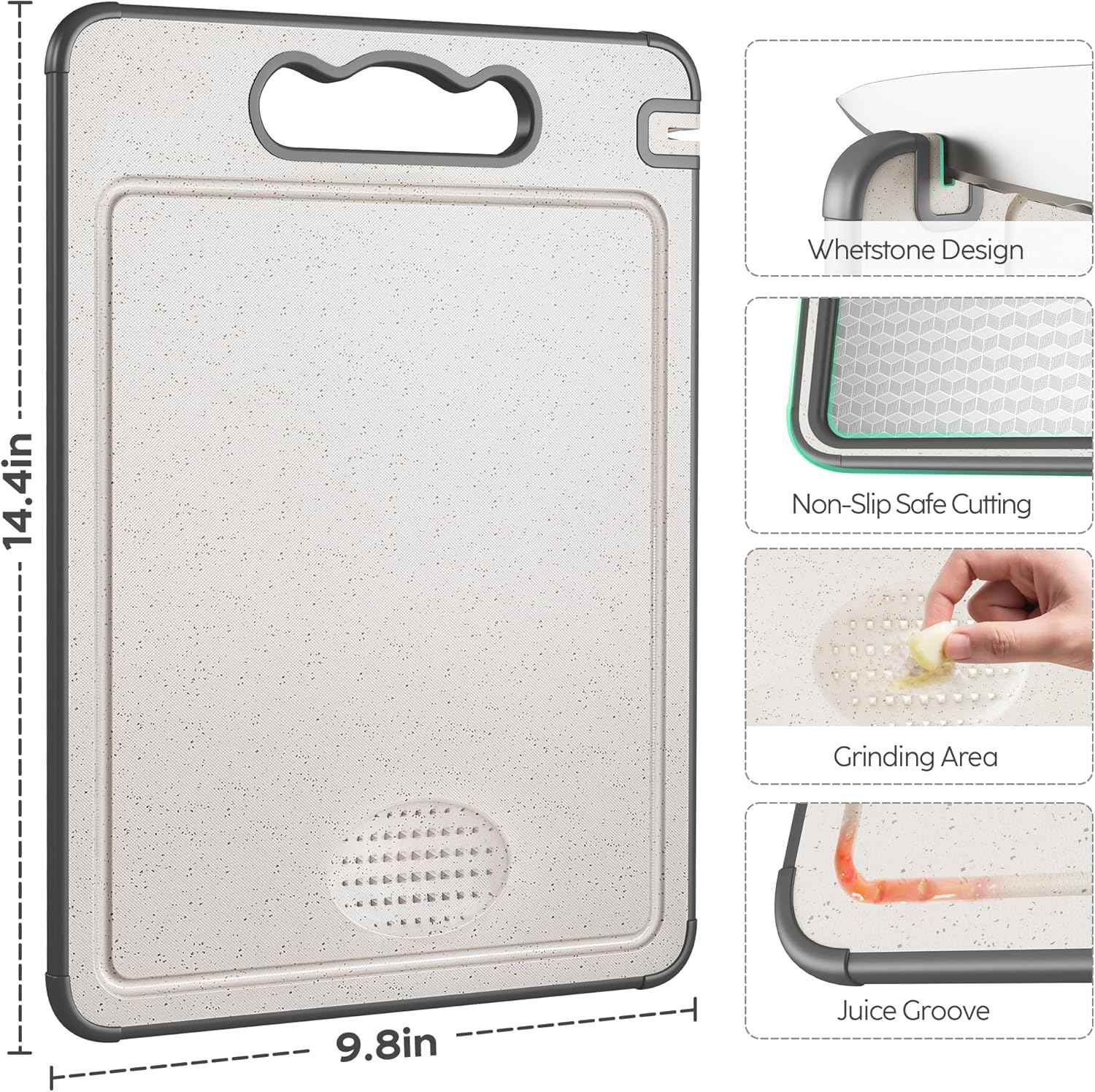 Double Sided 304 Stainless Steel & Wheat Straw Cutting Board with Non-Toxic Design, 14.4'' x 9.8'' Chopping Board, Dishwasher Safe