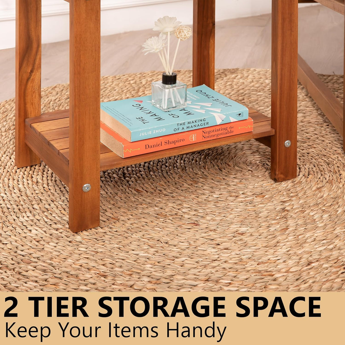 Double Adirondack Side Table, Weather-Resistant Rectangular End Table for Patio, Garden, Lawn, and Living Room. Ideal as a Stylish Indoor and Outdoor Side Table Companion, Natural