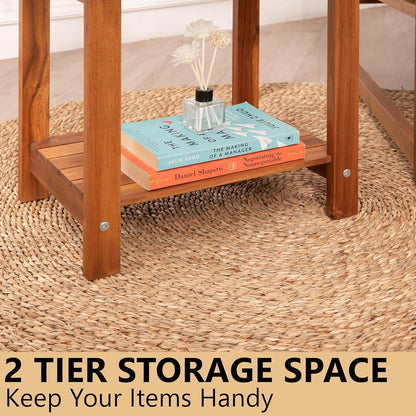 Double Adirondack Side Table, Weather-Resistant Rectangular End Table for Patio, Garden, Lawn, and Living Room. Ideal as a Stylish Indoor and Outdoor Side Table Companion, Natural