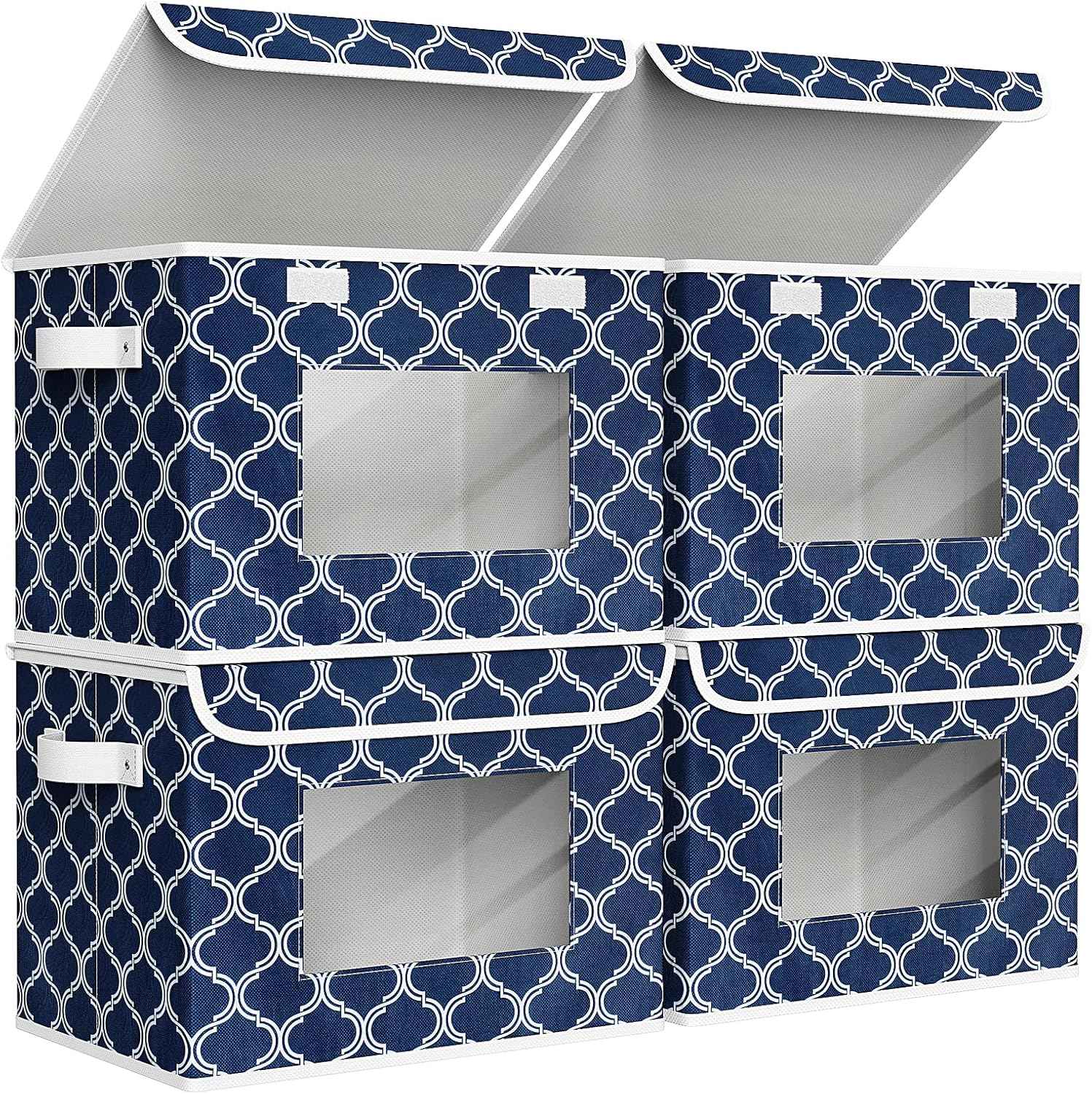 Univivi Fabric Foldable Storage Boxes [4-Pack] Large Collapsible Stackable Storage Bins with Lids, Closet Organizers and Storage Cube Basket for Home, Office, Bedroom (Gray, 17“ x 12” x 12")