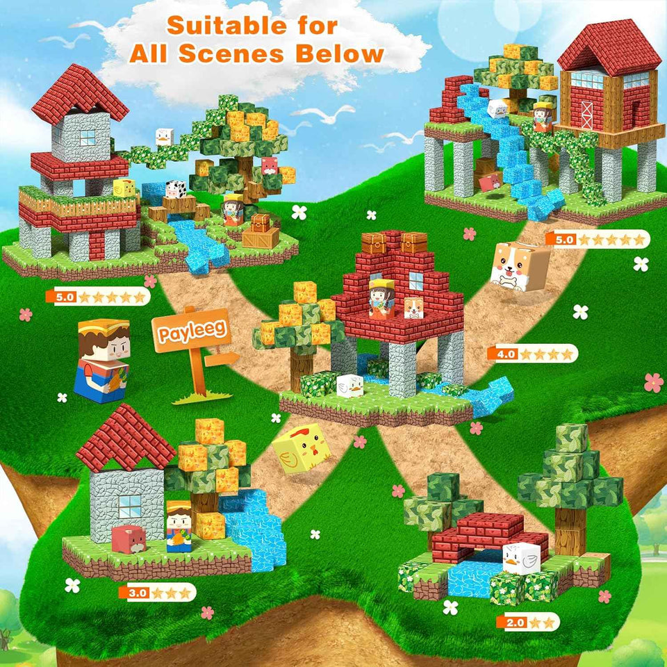 Payleeg Magnetic Blocks, Forest Animals Magnet World Set, Magnetic Building Cubes for Boys Girls Age 4-8, 5-7, 8-12, STEM Montessori Sensory Toys for 3+ Toddlers, Travel Outdoor Toy Gifts for Kids