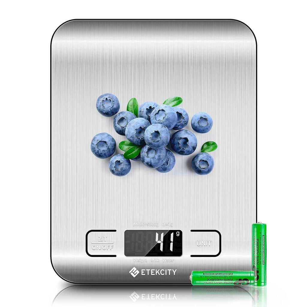 Etekcity digital kitchen scale, medium, 304 stainless steel, 11lb capacity, LCD display, grams and ounces