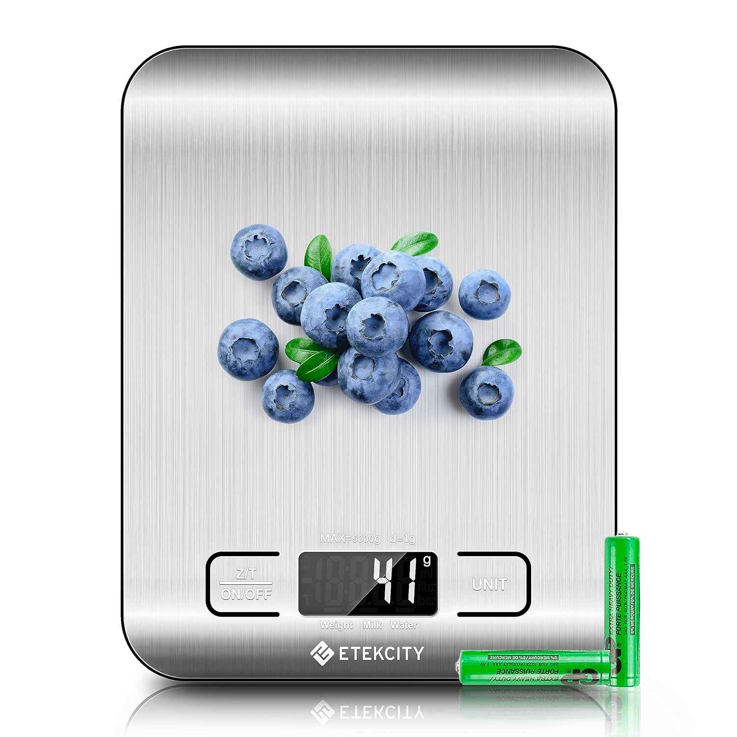 Etekcity digital kitchen scale, medium, 304 stainless steel, 11lb capacity, LCD display, grams and ounces