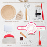 Complete Sourdough Starter Kit, Banneton Bread Proofing Basket with Glass Sourdough Starter Jar, Sourdough Bread Baking Supplies, 9'' Round Bread Proofing Basket, for Bread Making Baking Fermentation