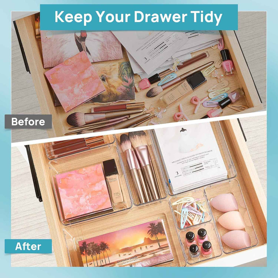 Vtopmart 44-Piece Clear Plastic Drawer Organizers, Versatile Storage Trays for Bathroom, Vanity, Bedroom, Kitchen