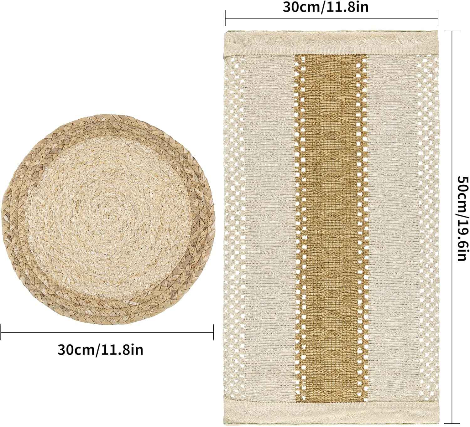 Handmade Boho Natural Cotton Burlap Placemats Set of 6 for Dining Table Kitchen