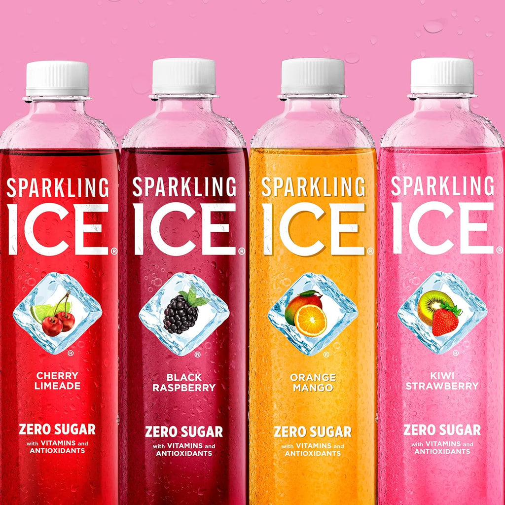 Sparkling Ice PLrple Variety Pack, Flavored Water, Zero Sugar, with Vitamins and Antioxidants, 17 fl oz, 12 count (Black Raspberry, Cherry Limeade, Orange Mango, Kiwi Strawberry)