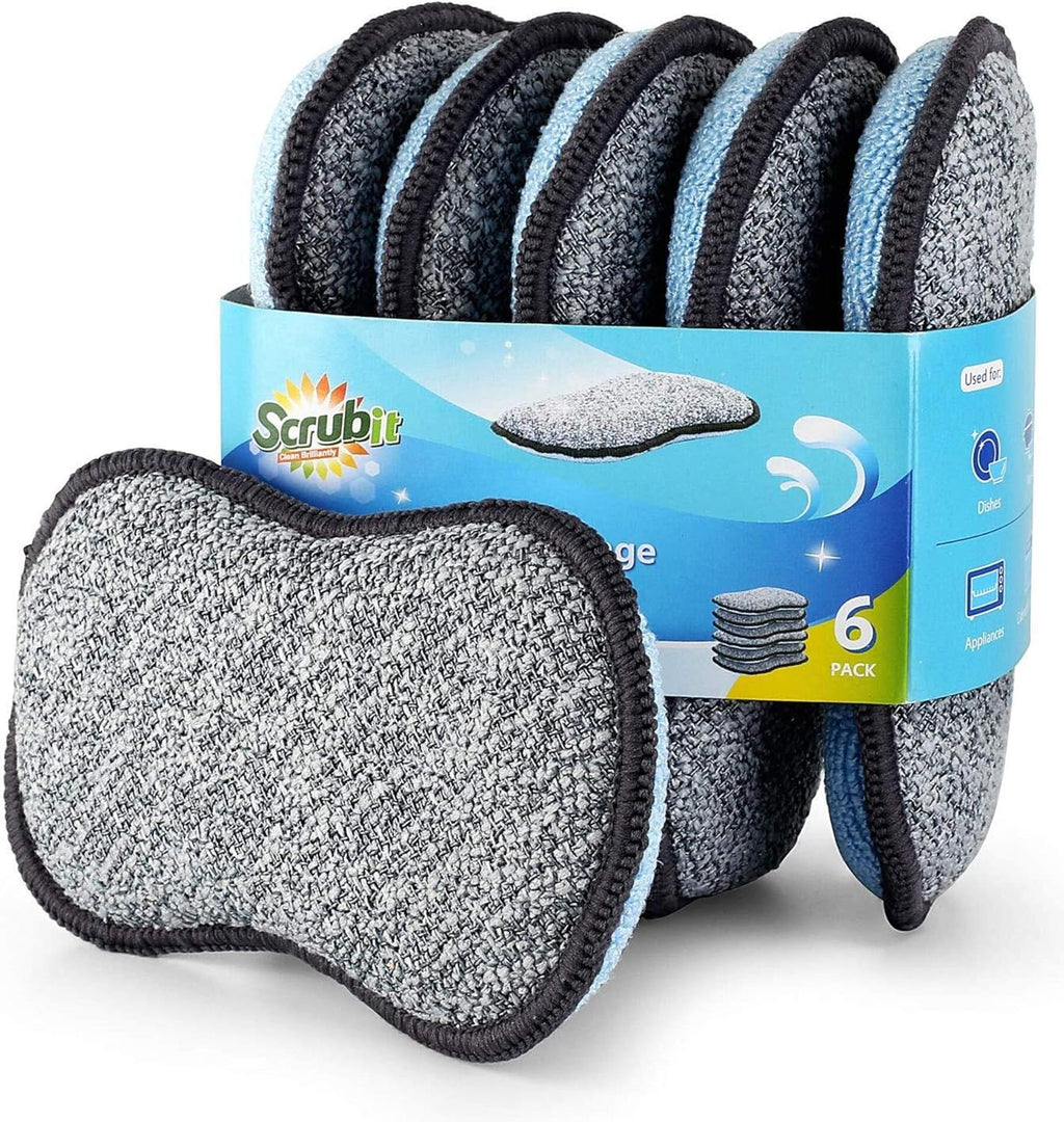 Multi-PLrpose Sponges Kitchen by Scrub-it - Non-Scratch Microfiber sponges for Cleaning, Along with Heavy Duty Scrubbing Power - Reusable Dish Sponge for Dishes, Pots and Pans (6 Pack, Small)