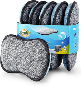 Multi-PLrpose Sponges Kitchen by Scrub-it - Non-Scratch Microfiber sponges for Cleaning, Along with Heavy Duty Scrubbing Power - Reusable Dish Sponge for Dishes, Pots and Pans (6 Pack, Small)
