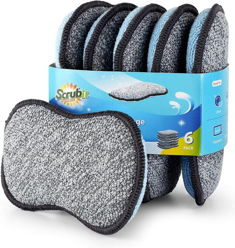Multi-PLrpose Sponges Kitchen by Scrub-it - Non-Scratch Microfiber sponges for Cleaning, Along with Heavy Duty Scrubbing Power - Reusable Dish Sponge for Dishes, Pots and Pans (6 Pack, Small)