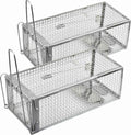 2-Pack Rat Traps Humane Live Mouse Vole Chipmunk Trap Cage for Indoors and Outdoors (Black)