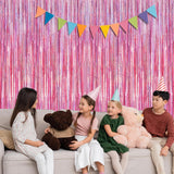 2 Pack Glitter Pink Backdrop, 3.28 FT x 7.05 FT Birthday Party Decorations, Laser Pink Fringe Curtains Foil Streamer Tinsel, Pink Curtains Photo Backdrop Happy Birthday Valentines Day Backdrop