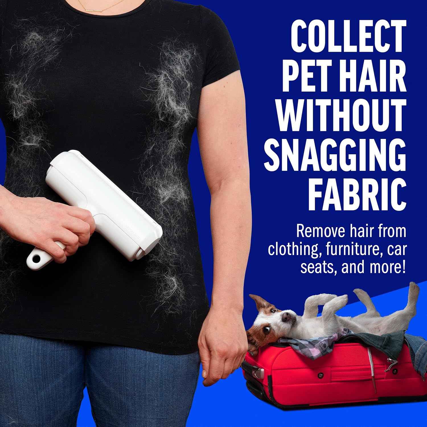 ChomChom Roller Pet Hair Remover and Reusable Lint Roller - Cat and Dog Hair Remover for Furniture, Couch, Carpet, Clothing and Bedding - Portable, Multi-Surface Fur Removal Tool (White)