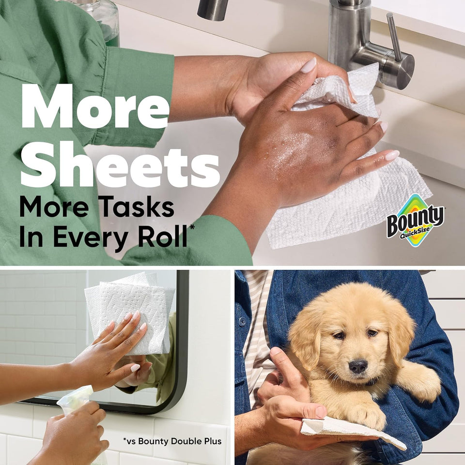 Bounty Quick Size Paper Towels, White, 8 Family Rolls, Fast Absorption and Convenient Everyday Cleanup