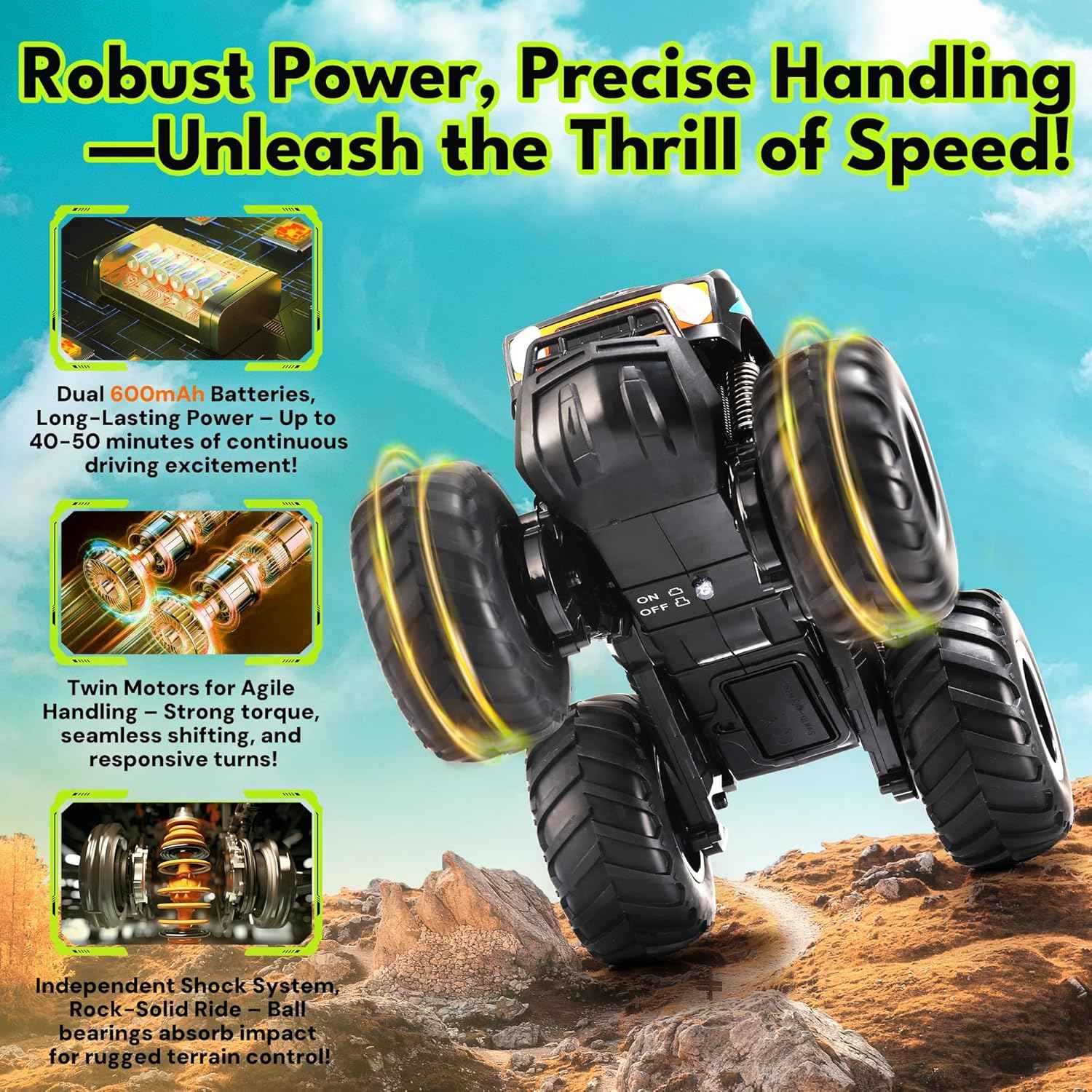 threeking 1:16 scale waterproof monster truck rc car 4wd all terrain pickup toy