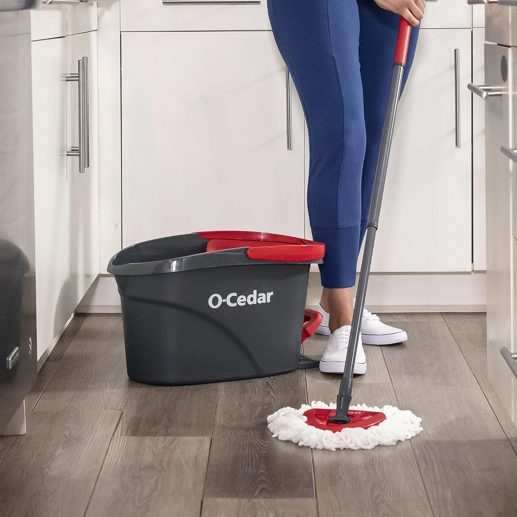 O-Cedar EasyWring Microfiber Spin Mop, Bucket Floor Cleaning System, Red, Gray, Standard - ShopUS