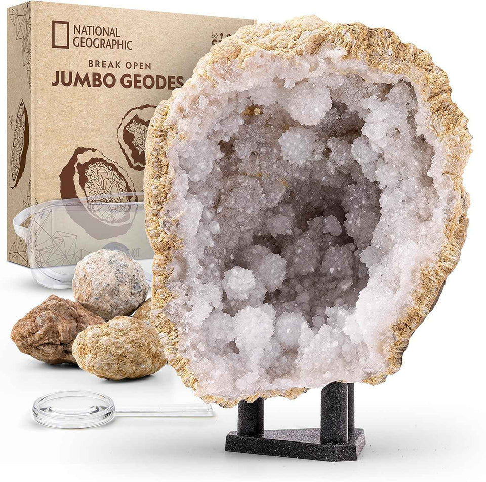 National Geographic Break Open 10 Premium Geodes – Includes Goggles & 2 Display Stands - Great STEM Science Kit, Geology Gift for Kids, Break Your Own Geodes with Crystals