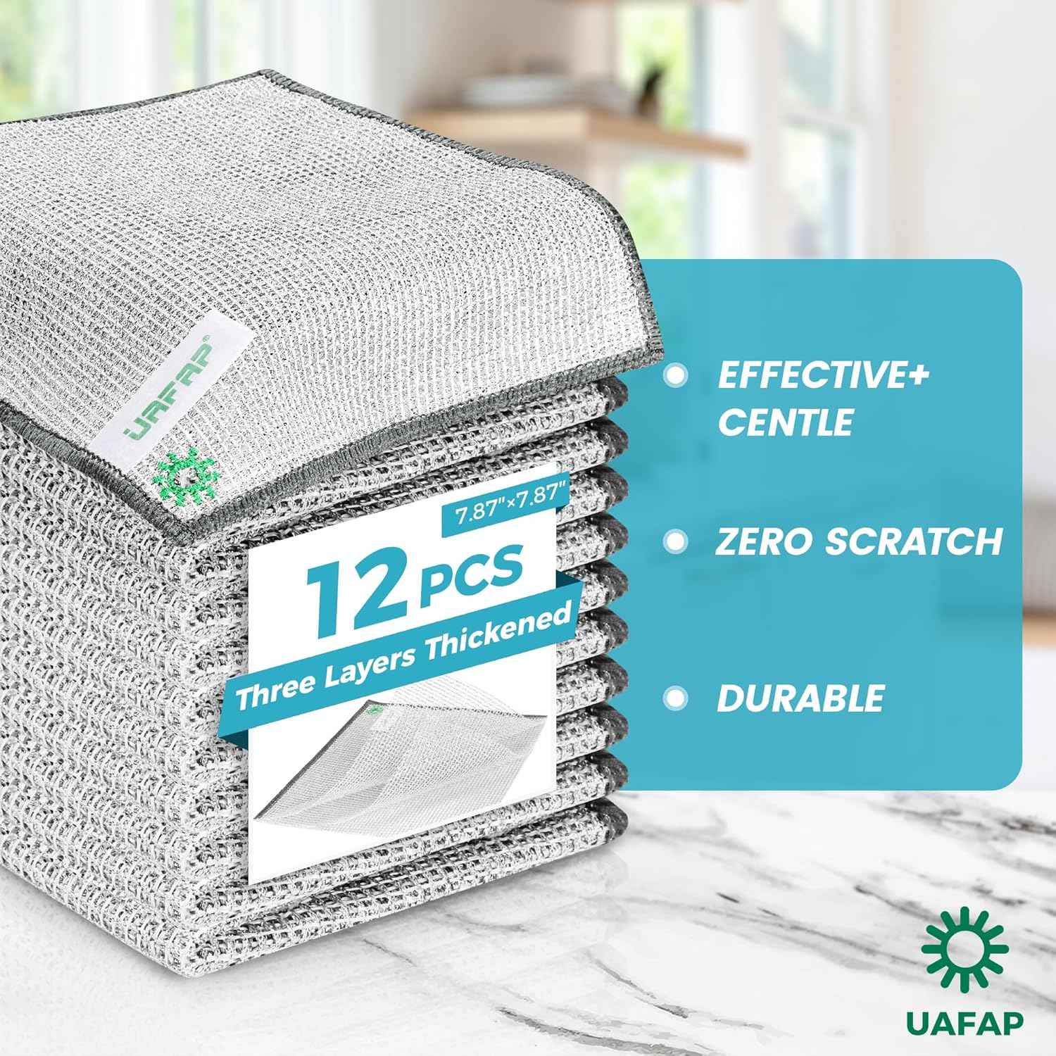12 PCS Non Scratch Wire Dishcloth, Cleans Fast Without Scratching, Stands Up to Stuck-on Grime, Multi-Surface Safe, Wire Dishwashing Rag Cleaning Power for Everyday Jobs 7.87“ x 7.87”