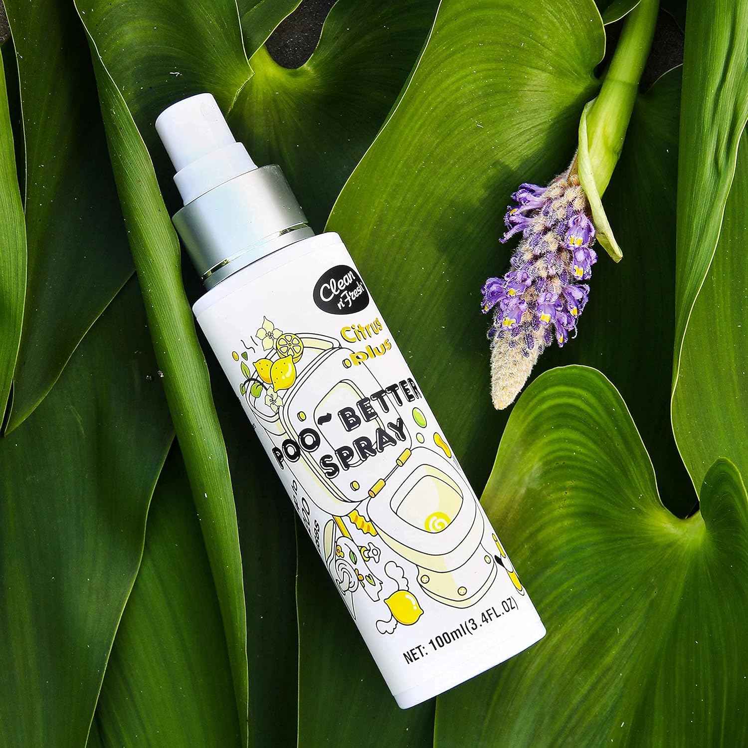 Clean-n-Fresh Toilet Spray, 6.8 Fl.oz Poo Spray | Up to 400+ Uses, 100% Natural Plant Essential Oil Citrus Scent, Bathroom Deodorizer