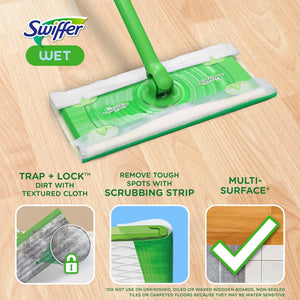 Swiffer Sweep + Mop, Wet Pads Refill, Floor Cleaner for Dirt, Dust, Hair, Cleaning Cloths for Mopping Home, Bathroom, Kitchen, All PLrpose Multi-Surface Floor Wipes, Fresh, 24ct