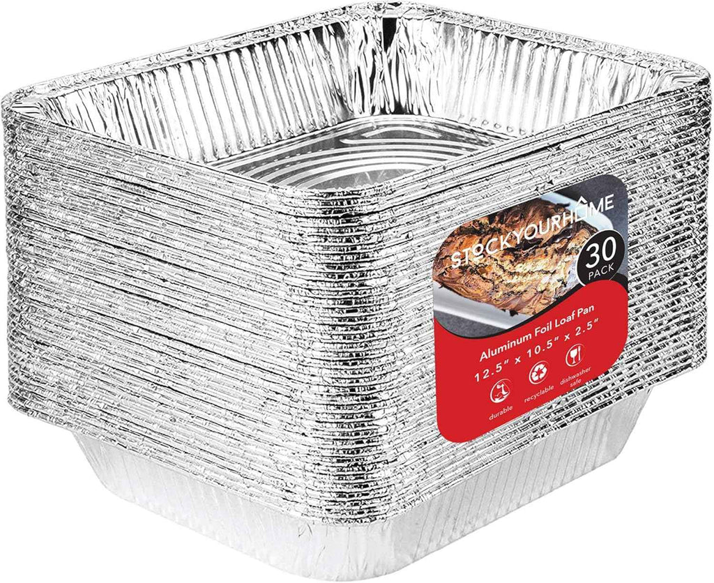 Stock Your Home 30 Pack Aluminum Foil Pans 9x13 Disposable Foil Pans, Half Size Steam Table Deep Trays