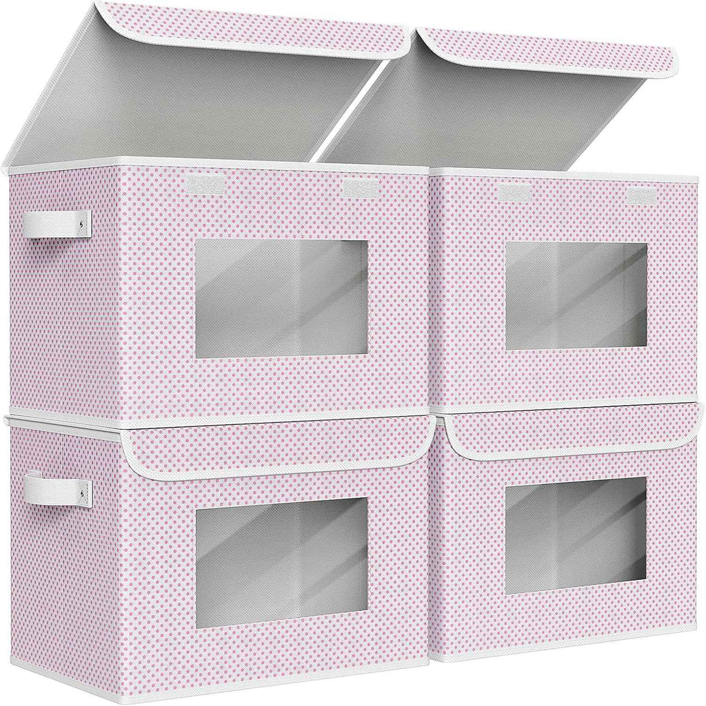 Univivi Fabric Foldable Storage Boxes [4-Pack] Large Collapsible Stackable Storage Bins with Lids, Closet Organizers and Storage Cube Basket for Home, Office, Bedroom (Gray, 17“ x 12” x 12")