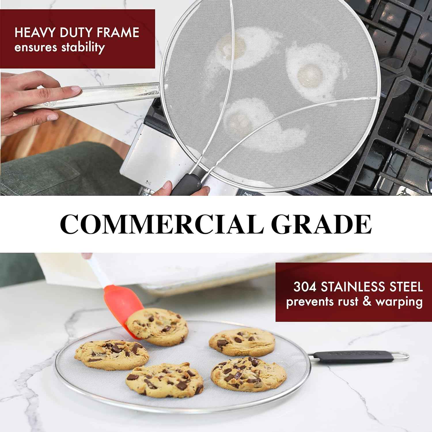 BergKoch Splatter Screen for Frying Pan - 13 Inch Stainless Steel Grease Splatter Guard - Cover Oil Splash when Sizzling Bacon, Cooking Fried Chicken or Popcorn