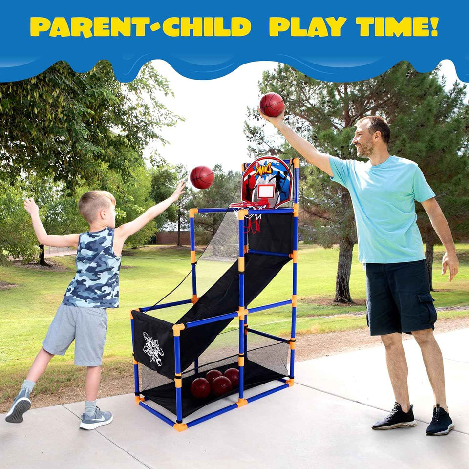 JOYIN Arcade Basketball Game Set with 4 Balls and Hoop for Kids 3 to 12 Years Old Indoor Outdoor Sport Play - Easy Set Up - Air Pump Included - Ideal for Competition