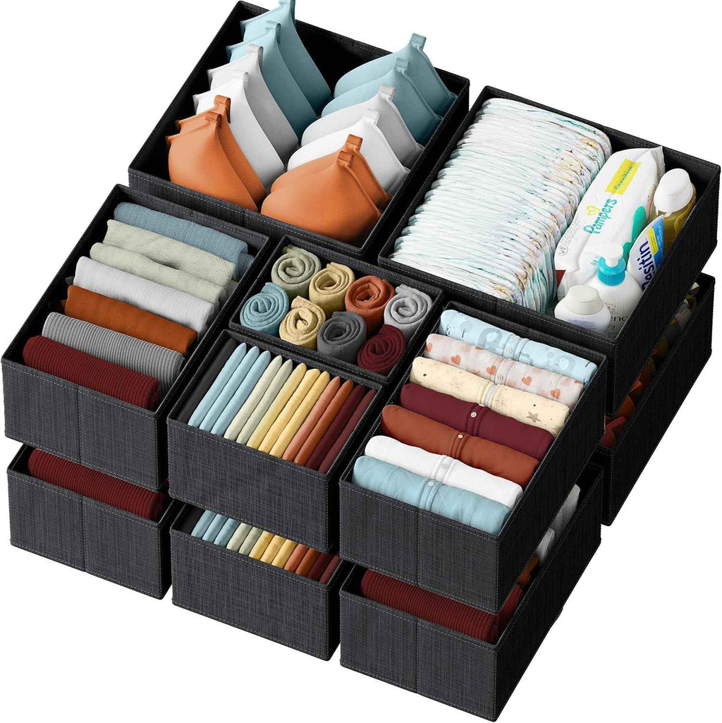 Drawer Organizer Clothes Set of 12 White-Grey - Dresser Organizer For Nursery, Bedroom, Closet - Perfect Baby Clothes Organizer and Storage & General Nursery Organization or Dresser Drawer Organizers