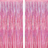 2 Pack Glitter Pink Backdrop, 3.28 FT x 7.05 FT Birthday Party Decorations, Laser Pink Fringe Curtains Foil Streamer Tinsel, Pink Curtains Photo Backdrop Happy Birthday Valentines Day Backdrop
