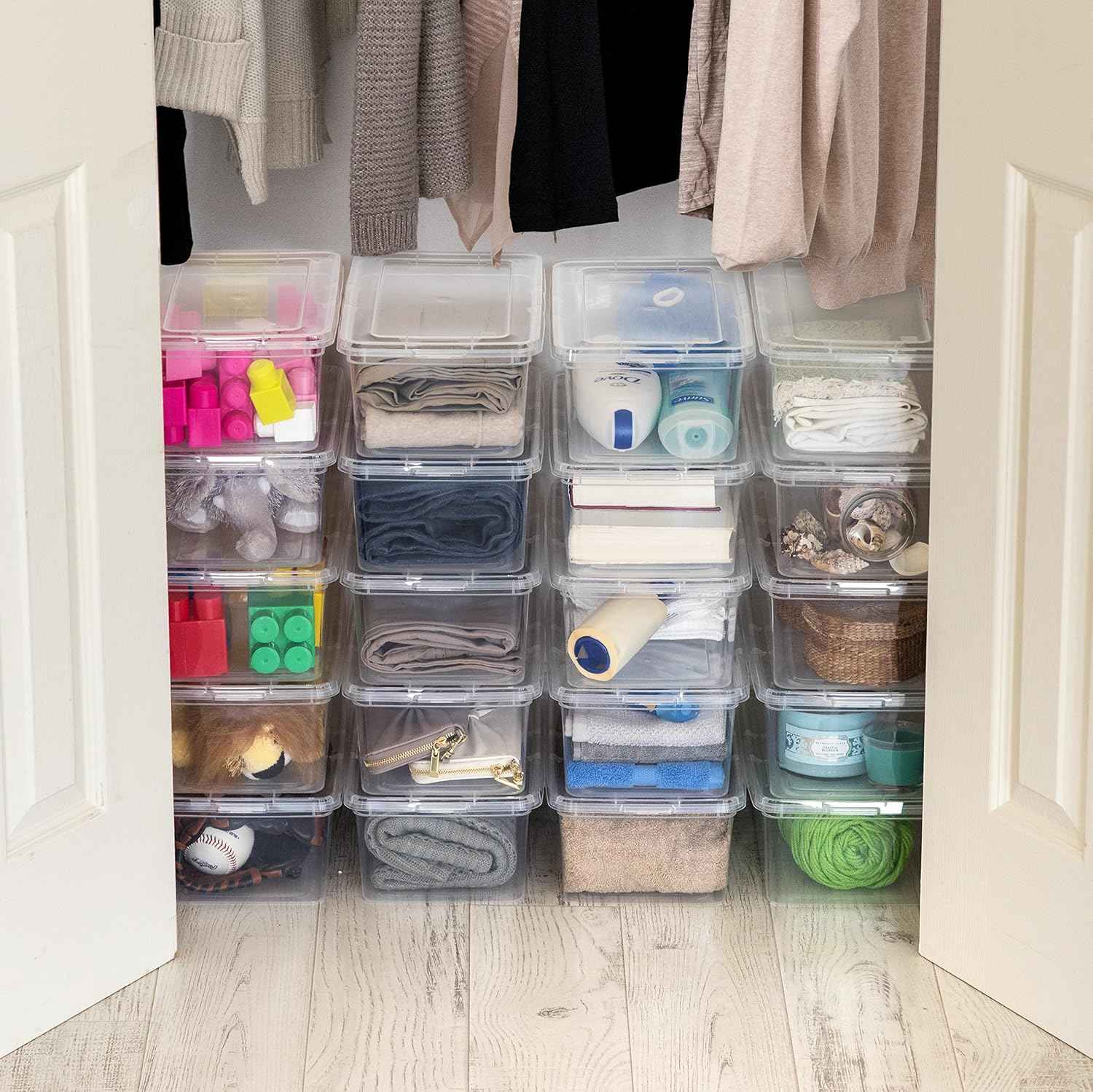IRIS USA 20-Pack Clear Storage Bins with Lids for Closet Shelves and Classroom Organization