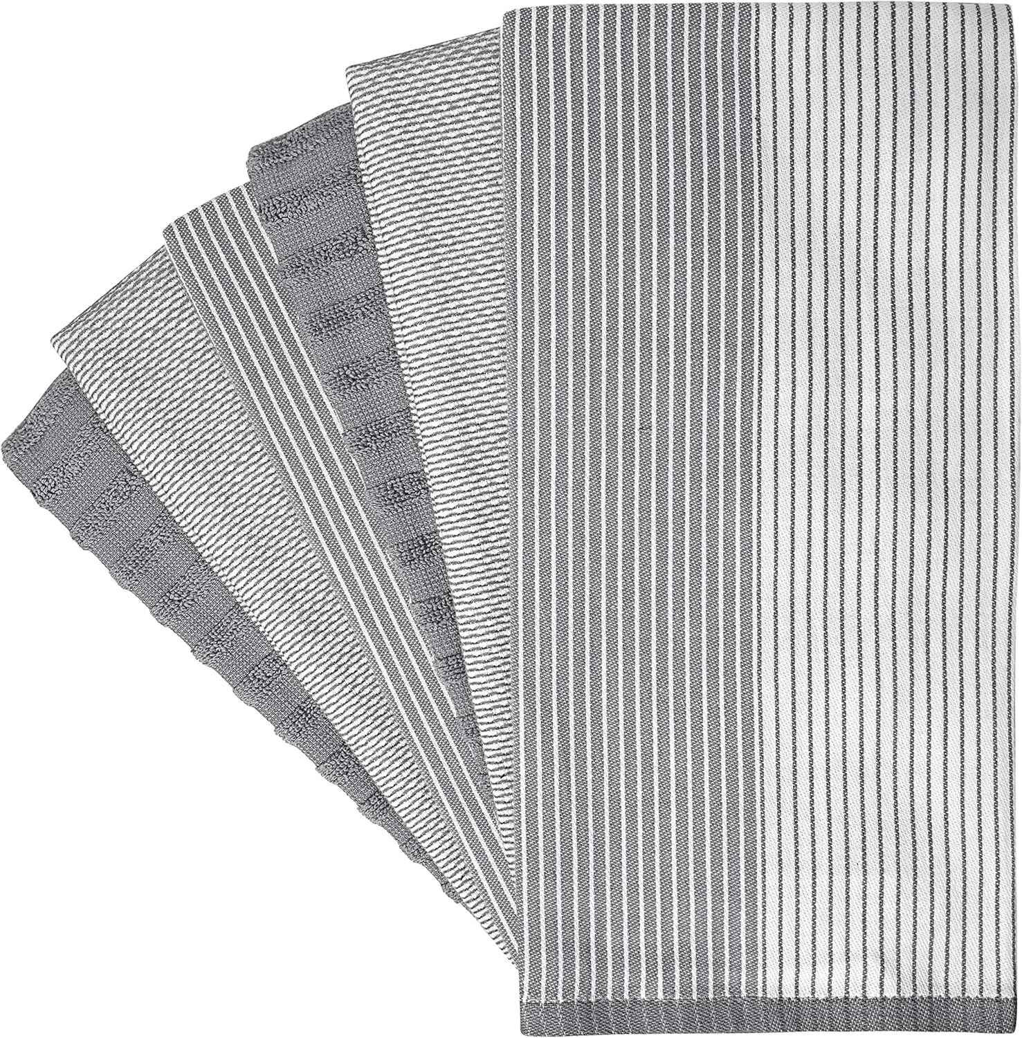 Premium Gray 20”x 28” Large Cotton Kitchen Hand Towels 6 Pack with Hanging Loop