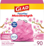glad tall kitchen trash bags 13 gallon maxstrength cherry blossom scent garbage bags with drawstring 90 count
