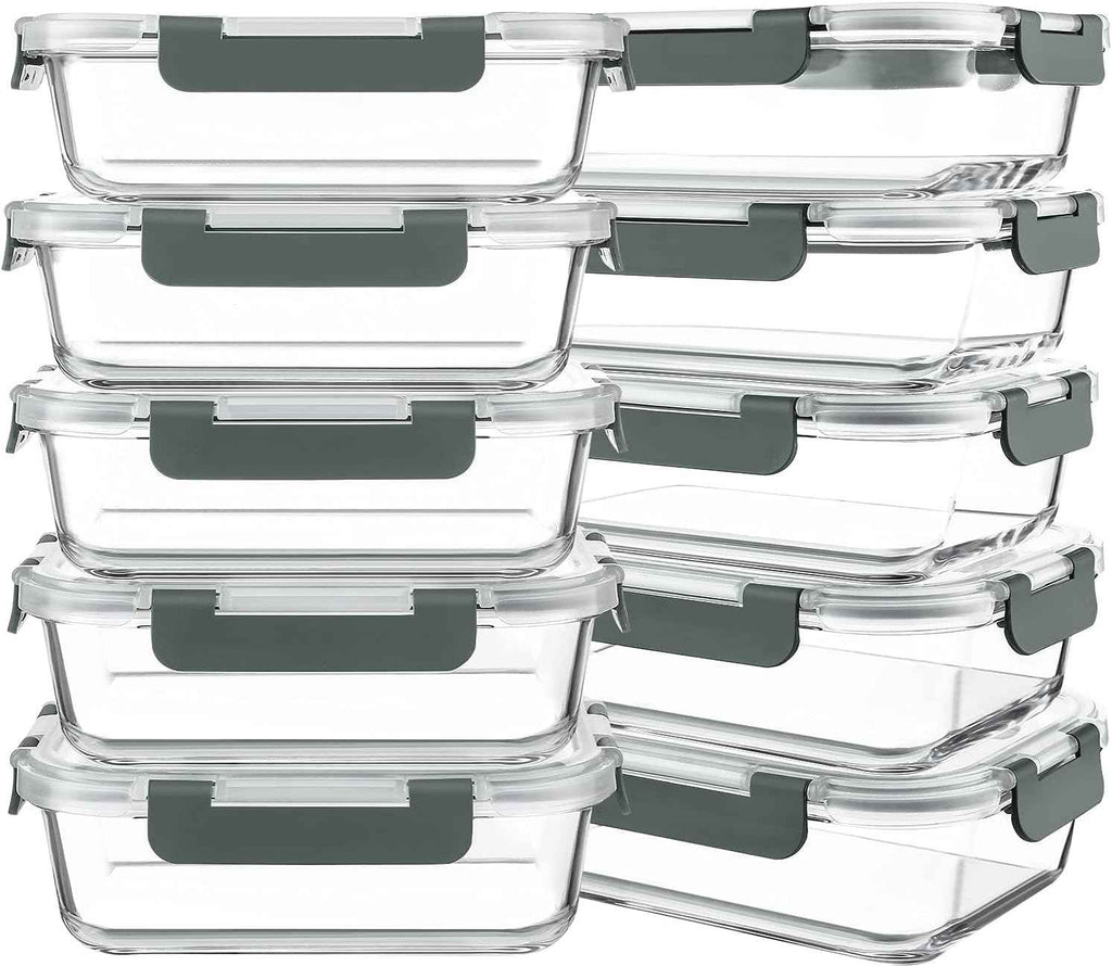 KOMUEE 10-Pack 30oz Glass Meal Prep Containers with Lids, Airtight Food Storage, Microwave, Freezer, and Dishwasher Safe