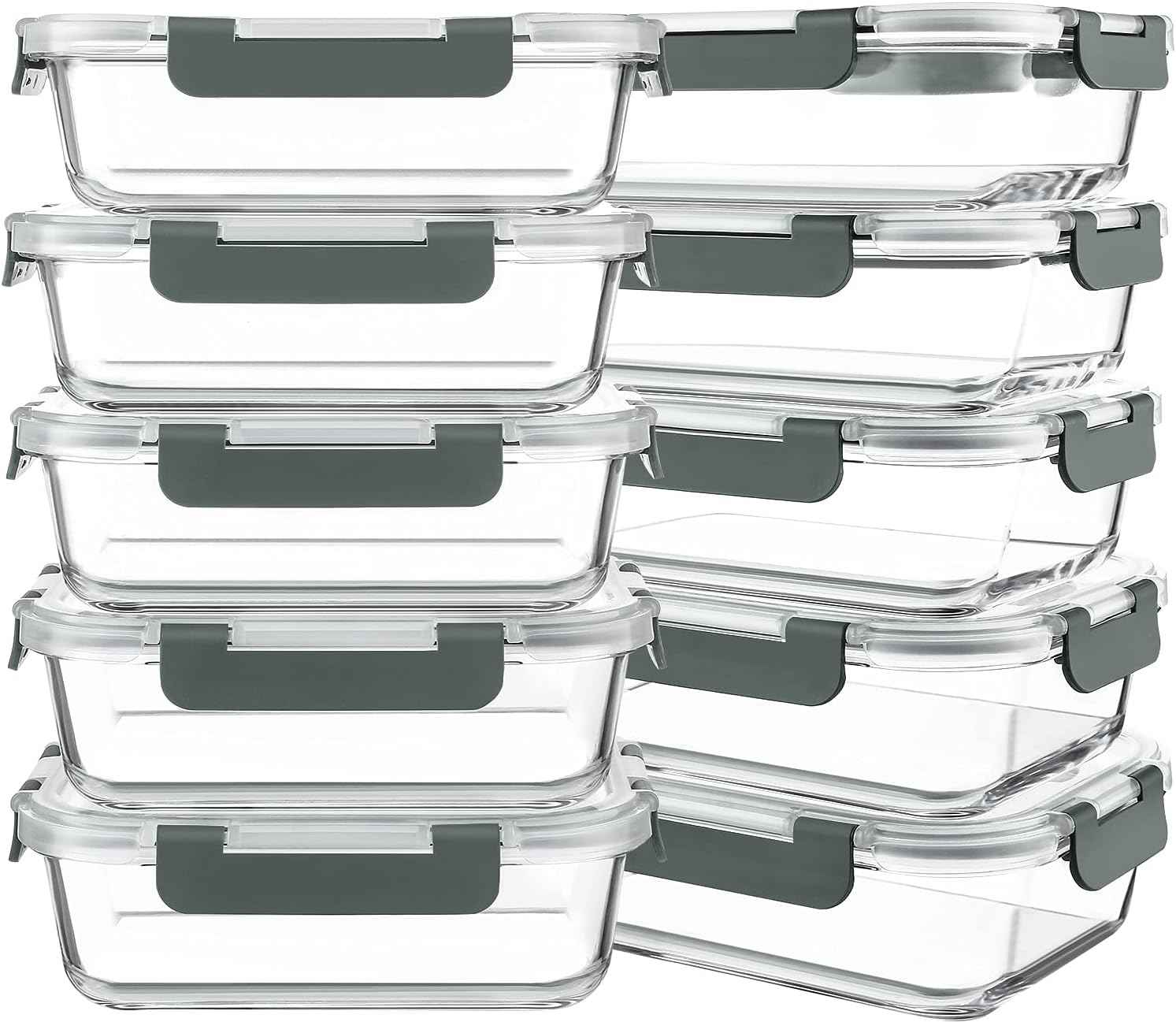 KOMUEE 10-Pack 30oz Glass Meal Prep Containers with Lids, Airtight Food Storage, Microwave, Freezer, and Dishwasher Safe