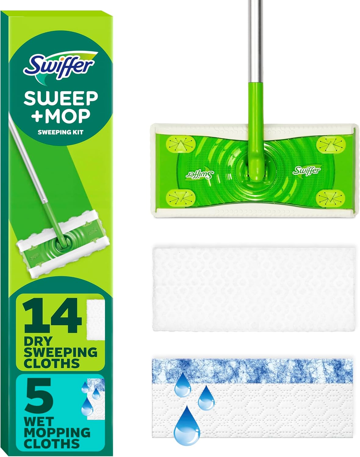 swiffer sweeper 2-in-1 floor cleaning mop starter kit with 20-piece set