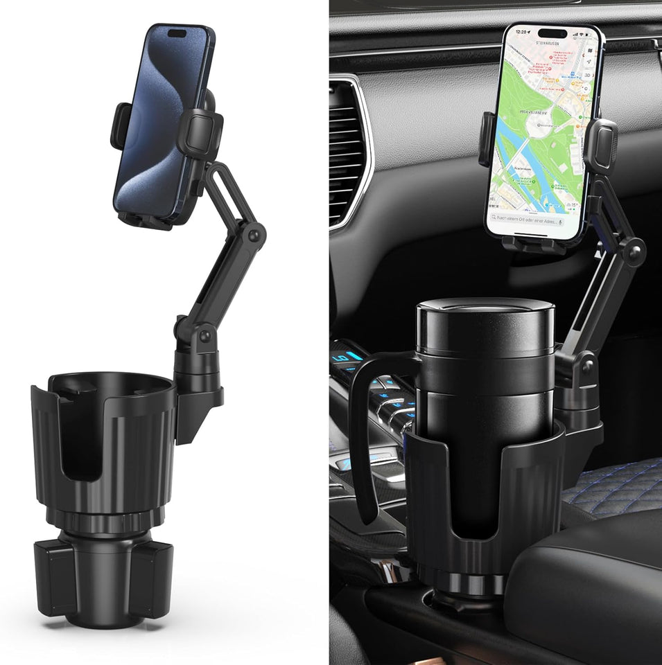 2-in-1 universal car cup holder phone mount with 360å¡ rotation adjustable grip fits most vehicles