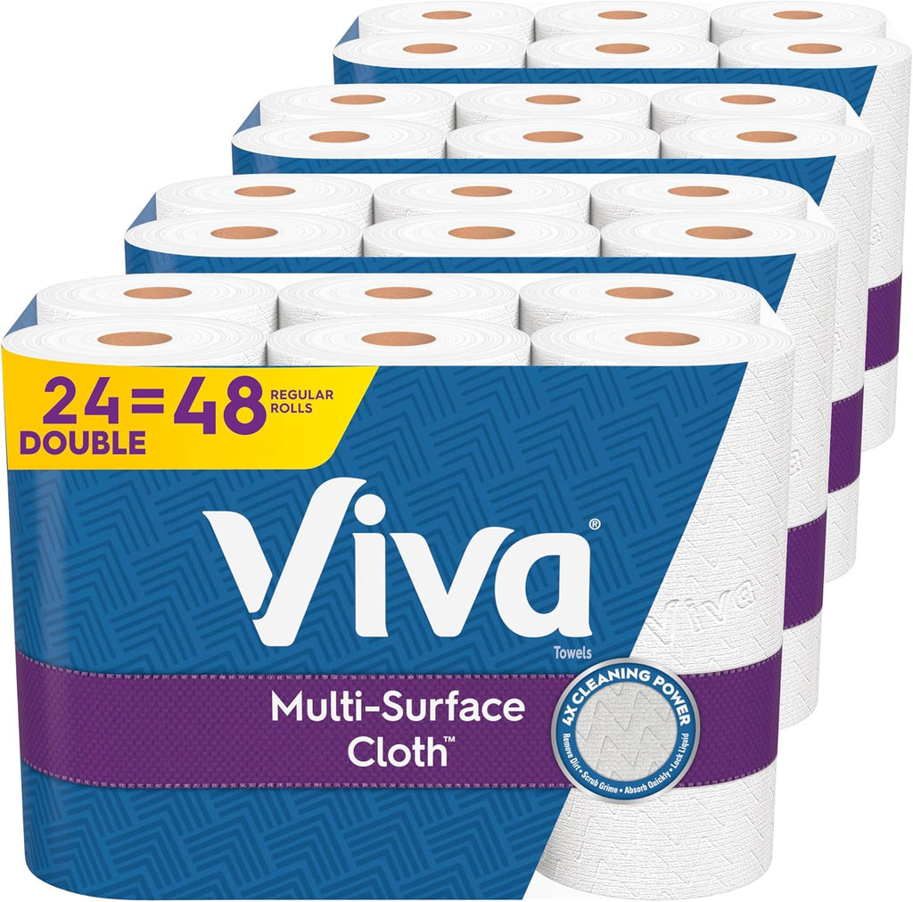 Viva Multi-Surface Cloth Paper Towels, 24 Double Rolls, Soft and Absorbent, 110 Sheets Per Roll, 4 Packs of 6